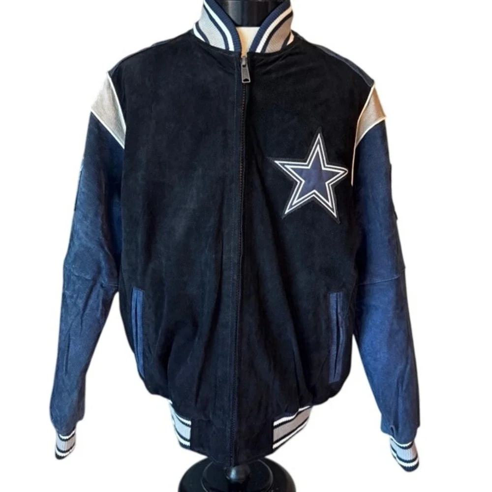 NFL Dallas COWBOYS Licensed Shell 100% LEATHER‎ Suede Varsity Jacket Mens S